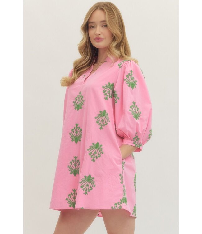 Arora Pink Embroidered Dress
