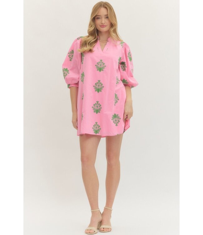 Arora Pink Embroidered Dress