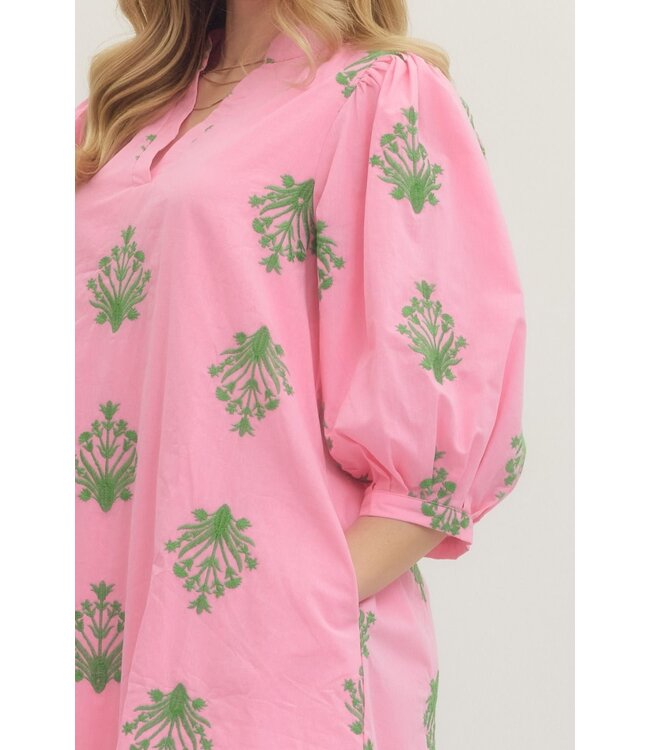 Arora Pink Embroidered Dress