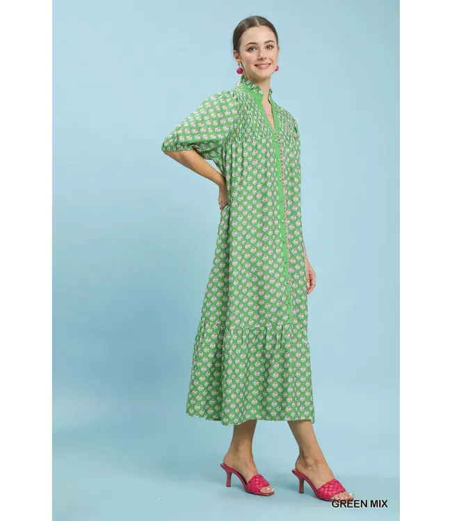 Serena Green Floral Midi Dress