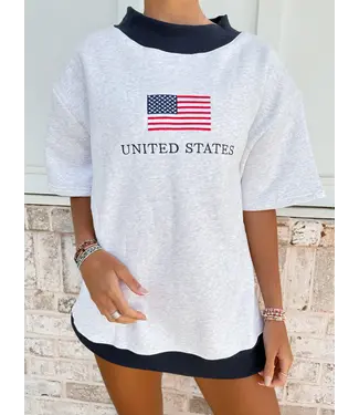 Sunkissed Coconut Sarah Heather Gray Flag Embroidered Sweatshirt