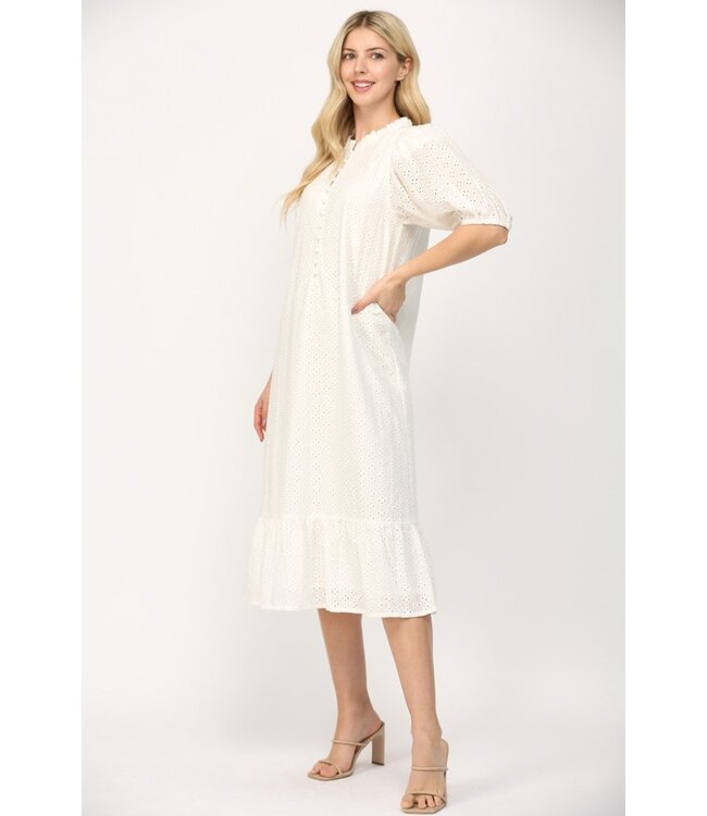 Kylyne White Eyelet Midi Dress