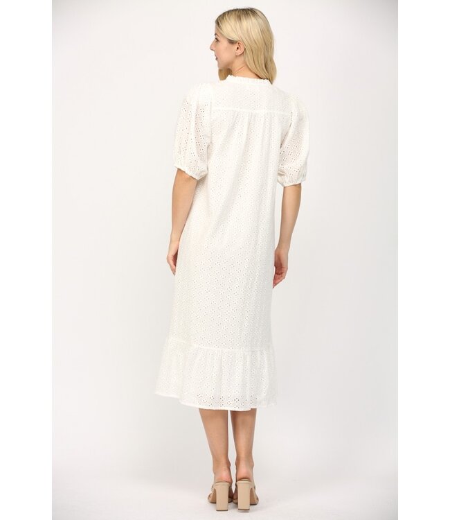 Kylyne White Eyelet Midi Dress