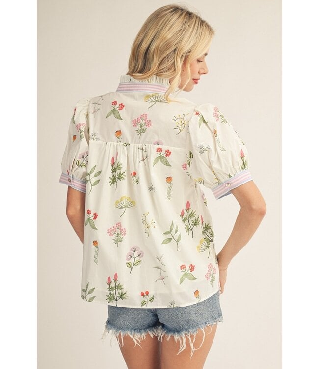 Jodi Ivory Floral Babydoll Top