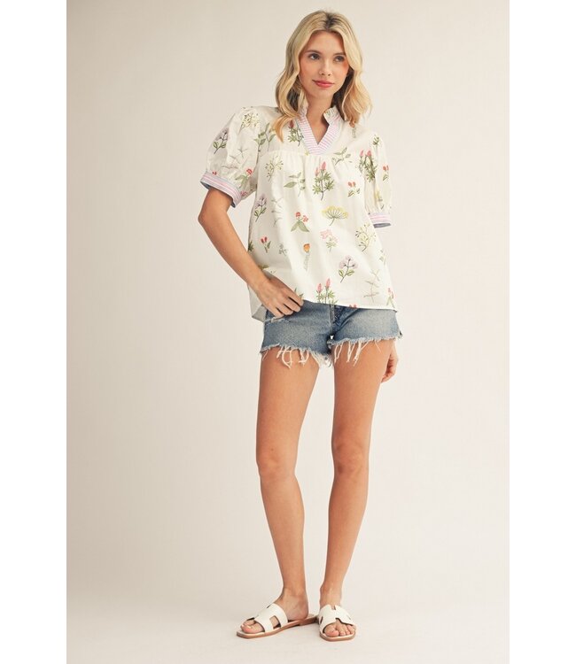 Jodi Ivory Floral Babydoll Top