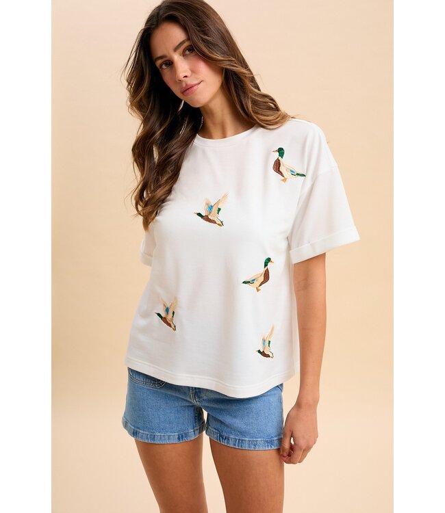 Sophia Ivory Mallord Duck Embroidered Top