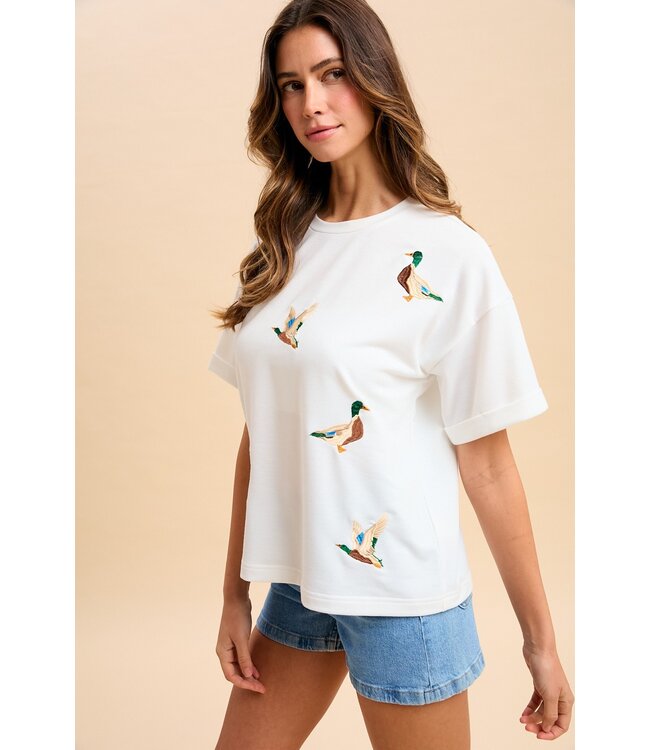 Sophia Ivory Mallord Duck Embroidered Top