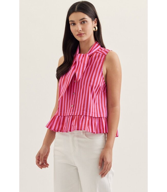 Wren Pink Striped Peplum Top