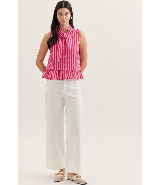 Wren Pink Striped Peplum Top