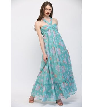 Fate Cassy Turquoise Floral Halter Maxi Dress