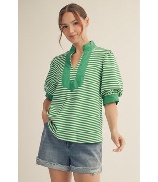 Jodifl Cleverly Kelly Green Striped Top