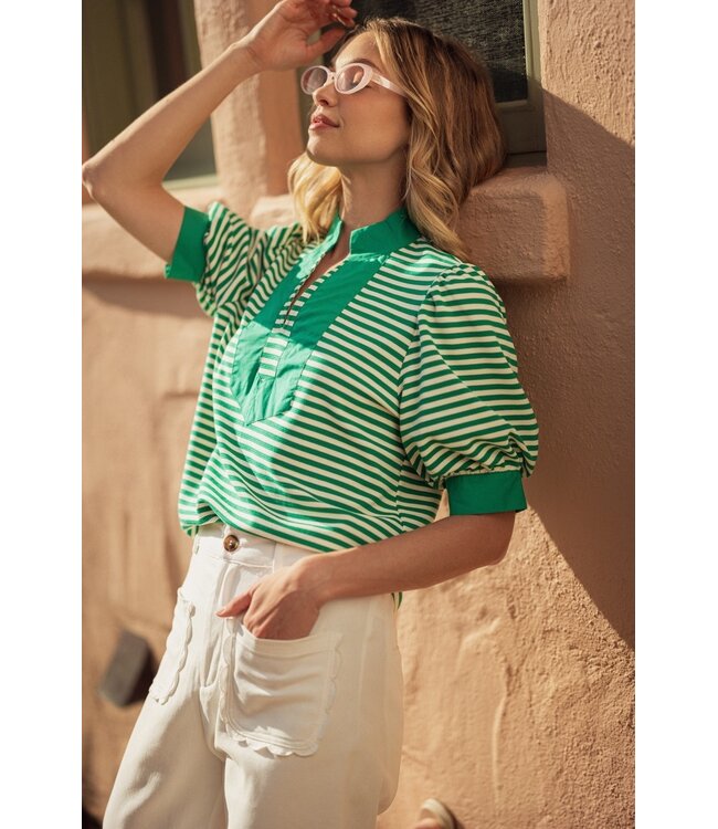 Cleverly Kelly Green Striped Top