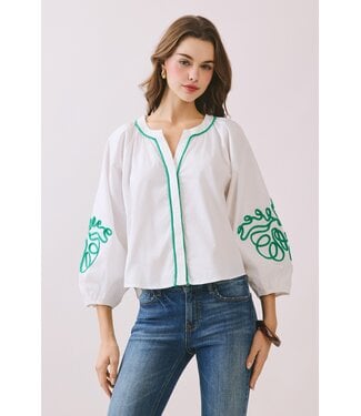 TCEC Ellen Kelly Green Embroidered Top
