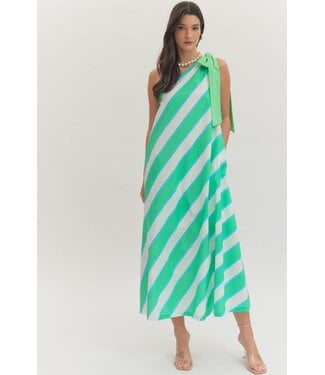 Entro Annie Mint Striped One-Shoulder Midi Dress
