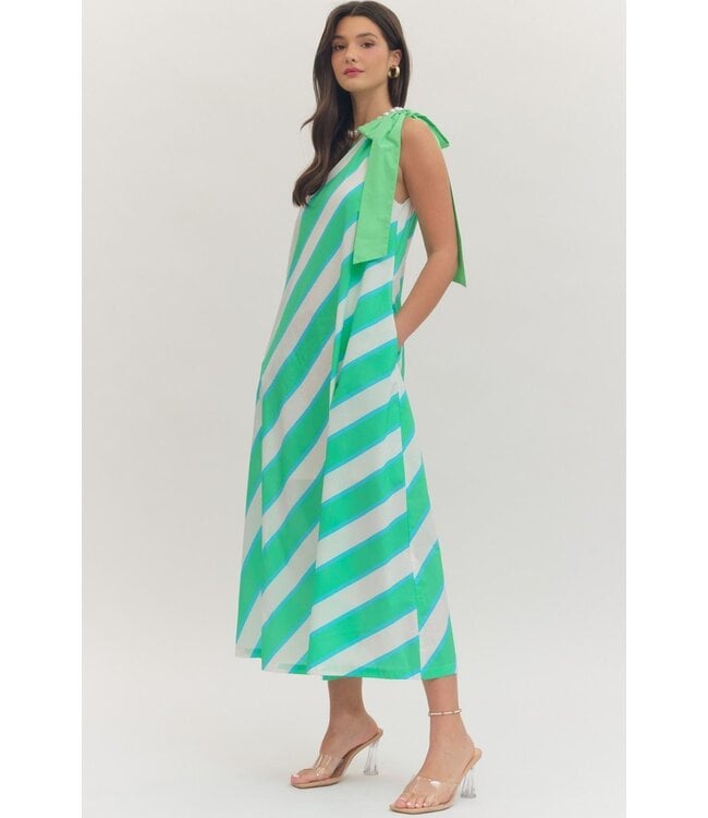 Annie Mint Striped One-Shoulder Midi Dress
