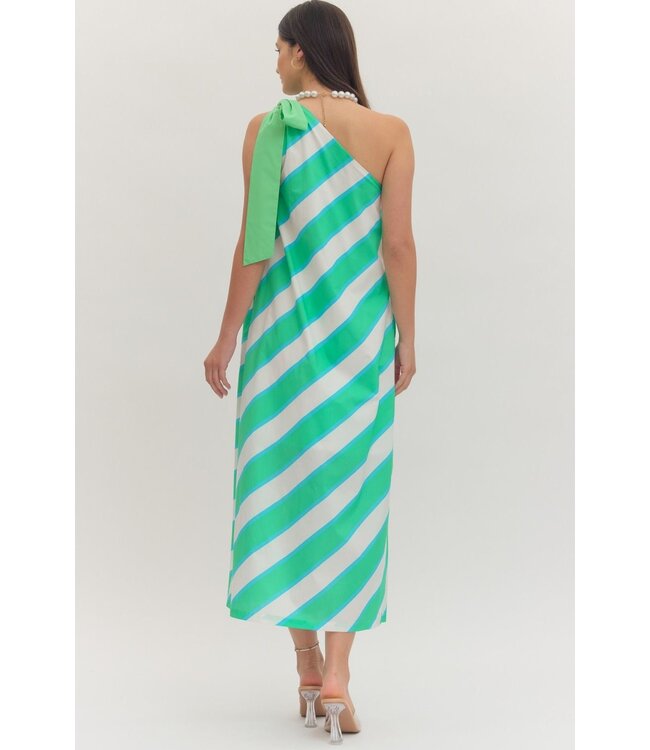 Annie Mint Striped One-Shoulder Midi Dress