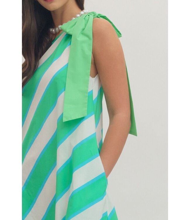 Annie Mint Striped One-Shoulder Midi Dress
