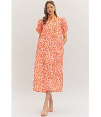 Entro Beth Orange Animal Midi Dress