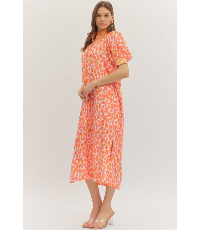 Beth Orange Animal Midi Dress