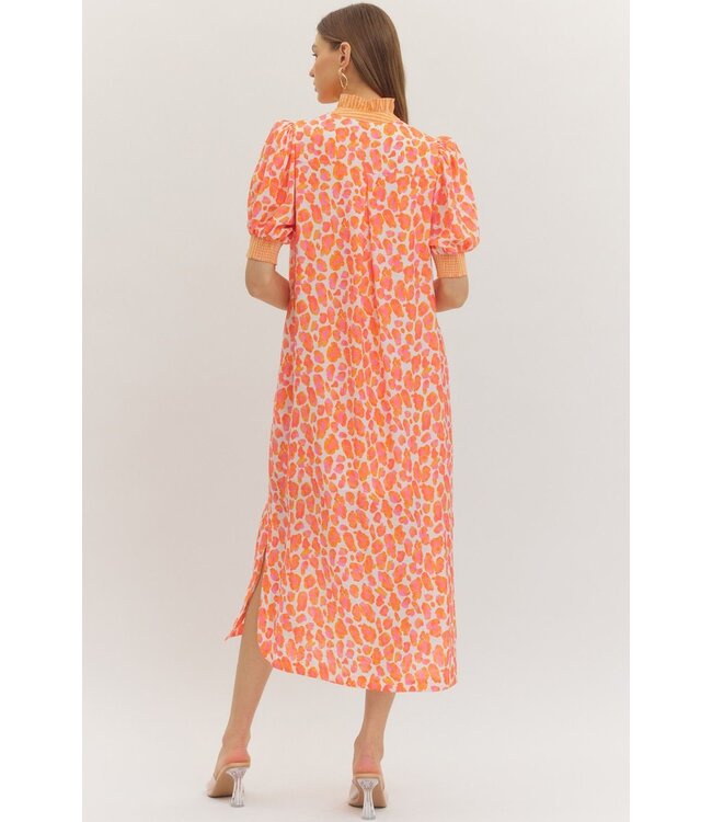 Beth Orange Animal Midi Dress