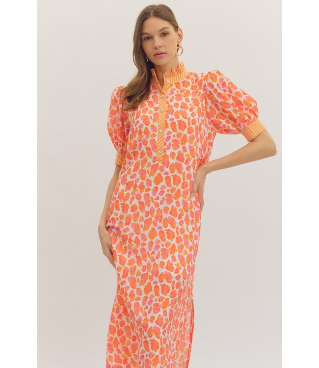Beth Orange Animal Midi Dress