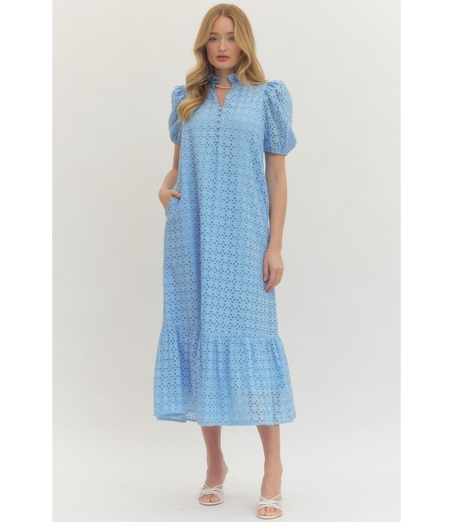 Grace Blue Eyelet Midi Dress