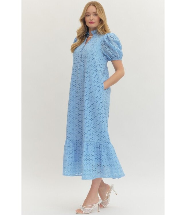 Grace Blue Eyelet Midi Dress