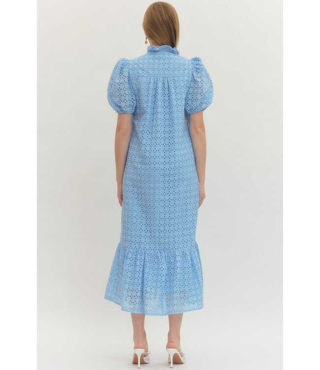 Grace Blue Eyelet Midi Dress