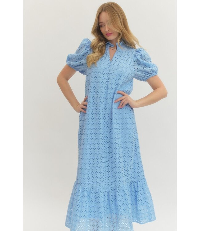 Grace Blue Eyelet Midi Dress