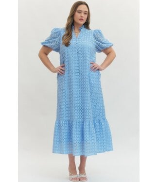 Entro Grace Blue Eyelet Midi Dress