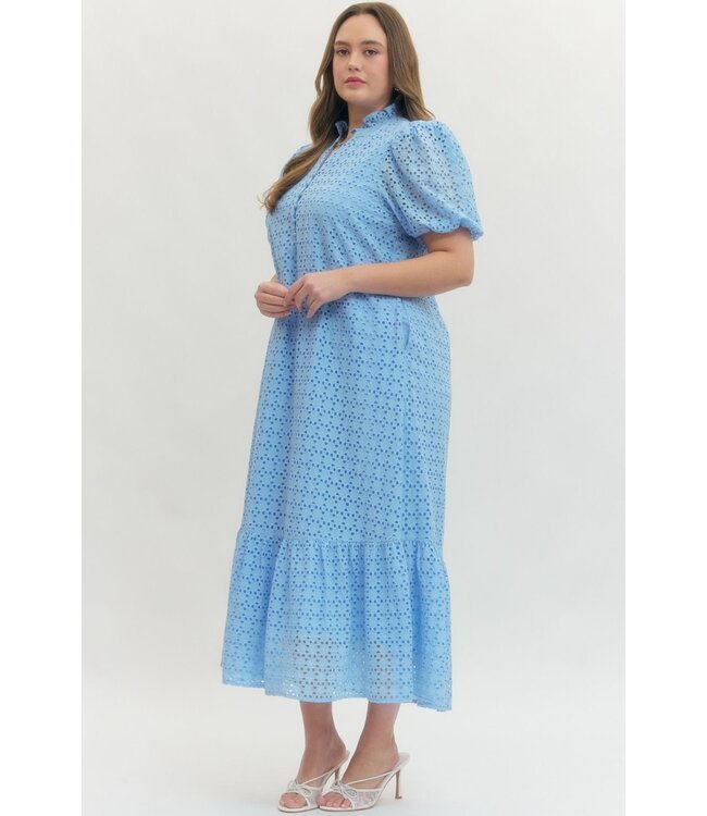Grace Blue Eyelet Midi Dress