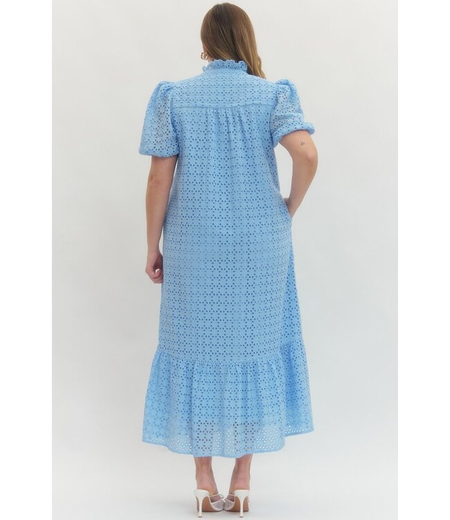 Grace Blue Eyelet Midi Dress