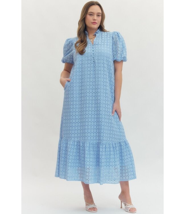 Grace Blue Eyelet Midi Dress