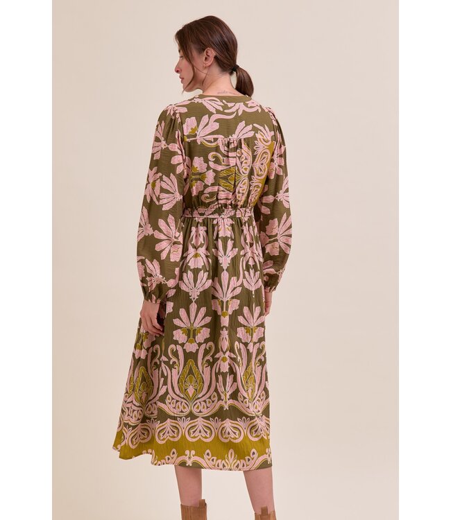 Gail Olive Green Floral Midi Dress