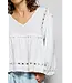 Iris White Floral Shirring Knit Top