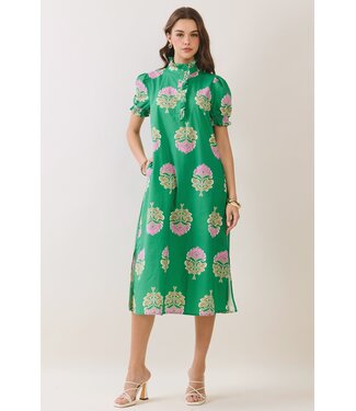 TCEC Glenda Green Floral Midi Dress