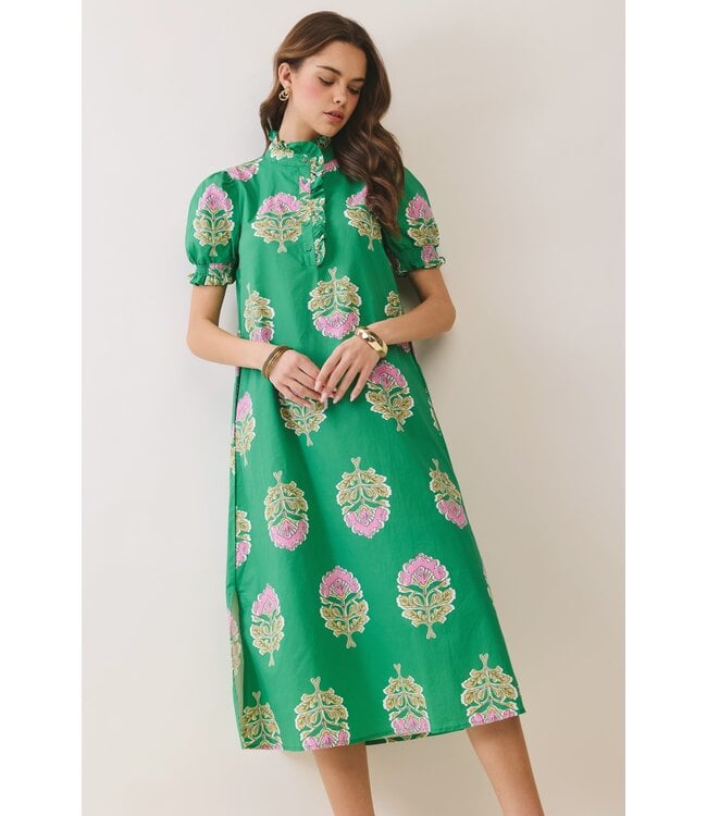 Glenda Green Floral Midi Dress