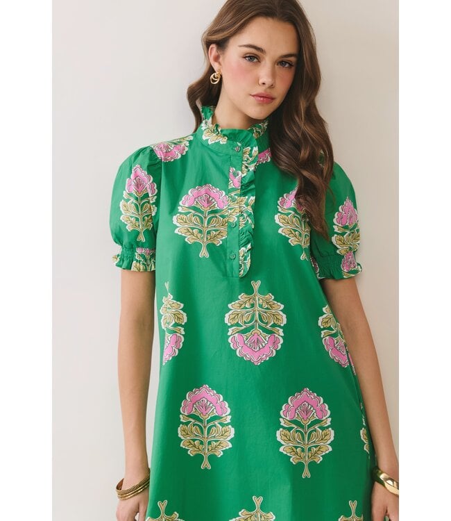 Glenda Green Floral Midi Dress