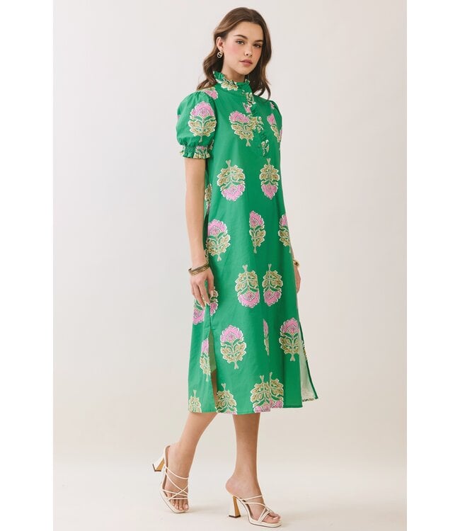 Glenda Green Floral Midi Dress