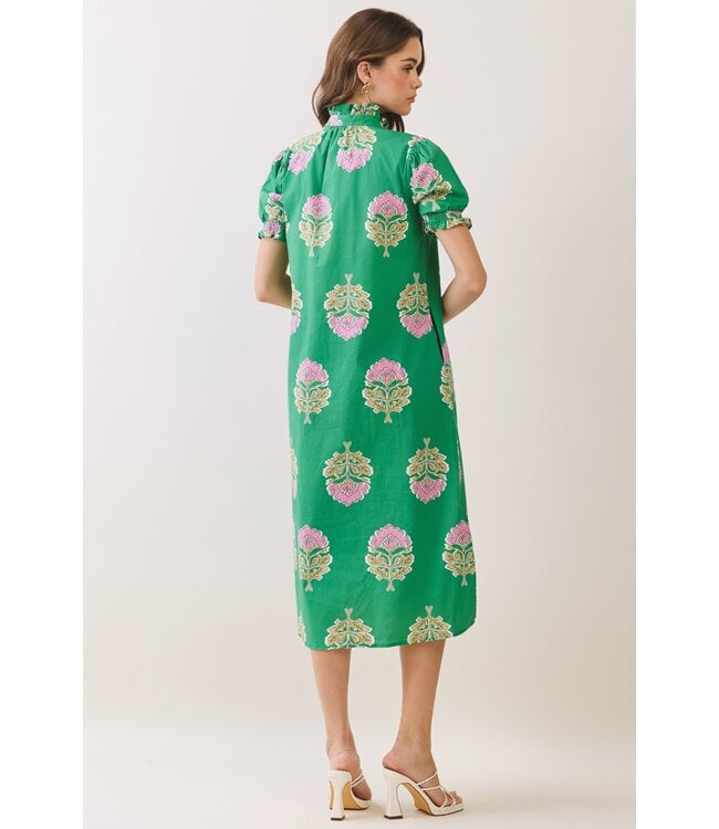 Glenda Green Floral Midi Dress