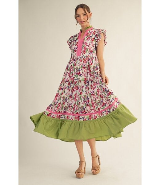 Jodifl Britney Berry Floral Midi Dress