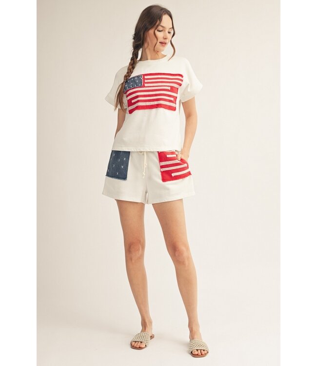 Campbell White American Flag Shorts