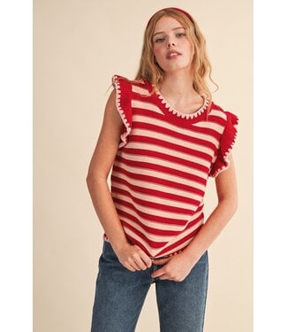 Merci Sandy Red Striped Sweater Top