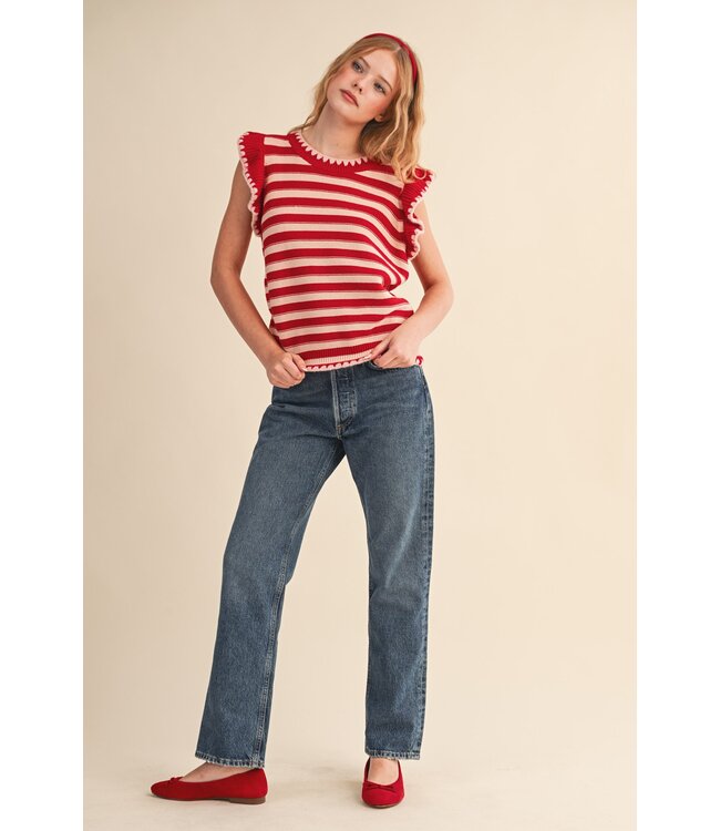 Sandy Red Striped Sweater Top