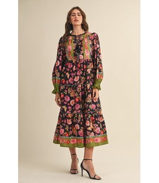 Merci Autumn Black Floral Midi Dress