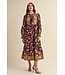 Autumn Black Floral Midi Dress