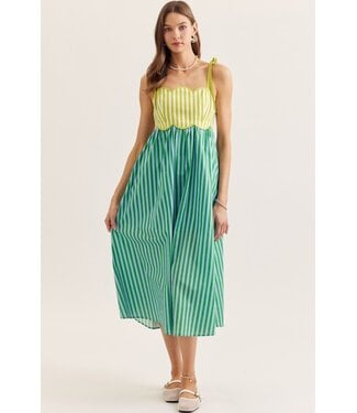 Entro Jan Kiwi Green Striped Midi Dress