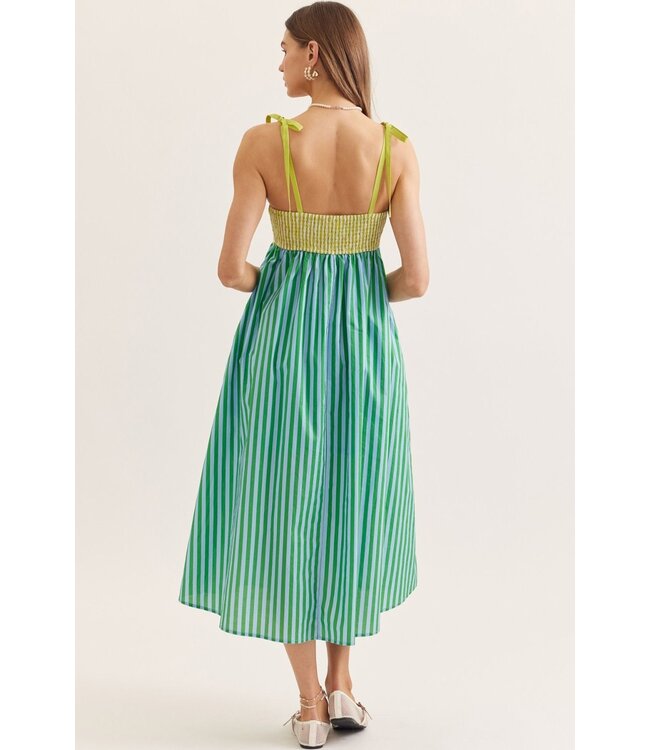 Jan Kiwi Green Striped Midi Dress