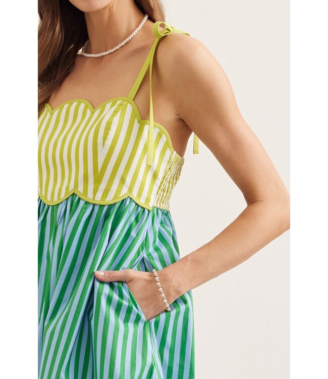 Jan Kiwi Green Striped Midi Dress