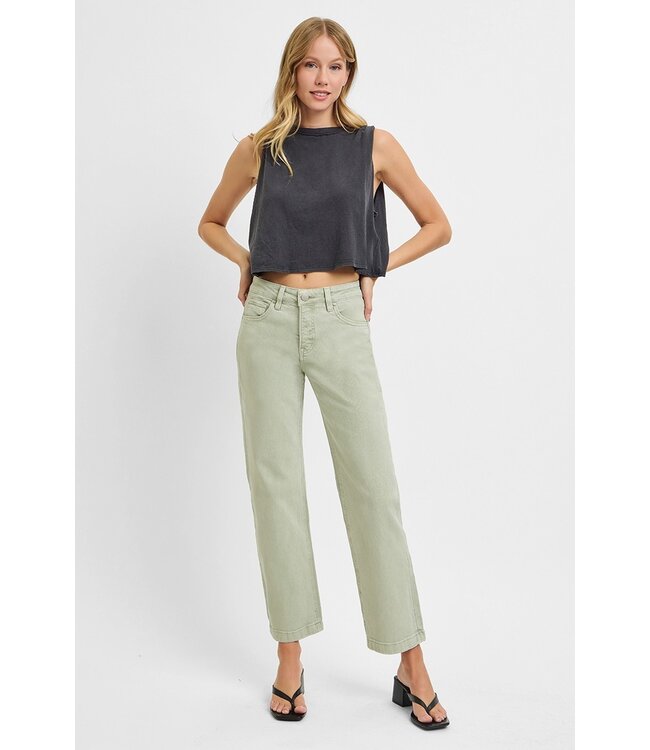 Sallie Pistachio Risen Mid Rise Straight Jeans